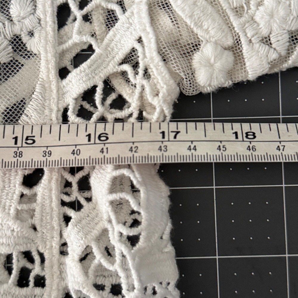Boho Crochet Festival Sheer Mesh White Lace Crop Top Womens Small Coquette Retro - Picture 5 of 7